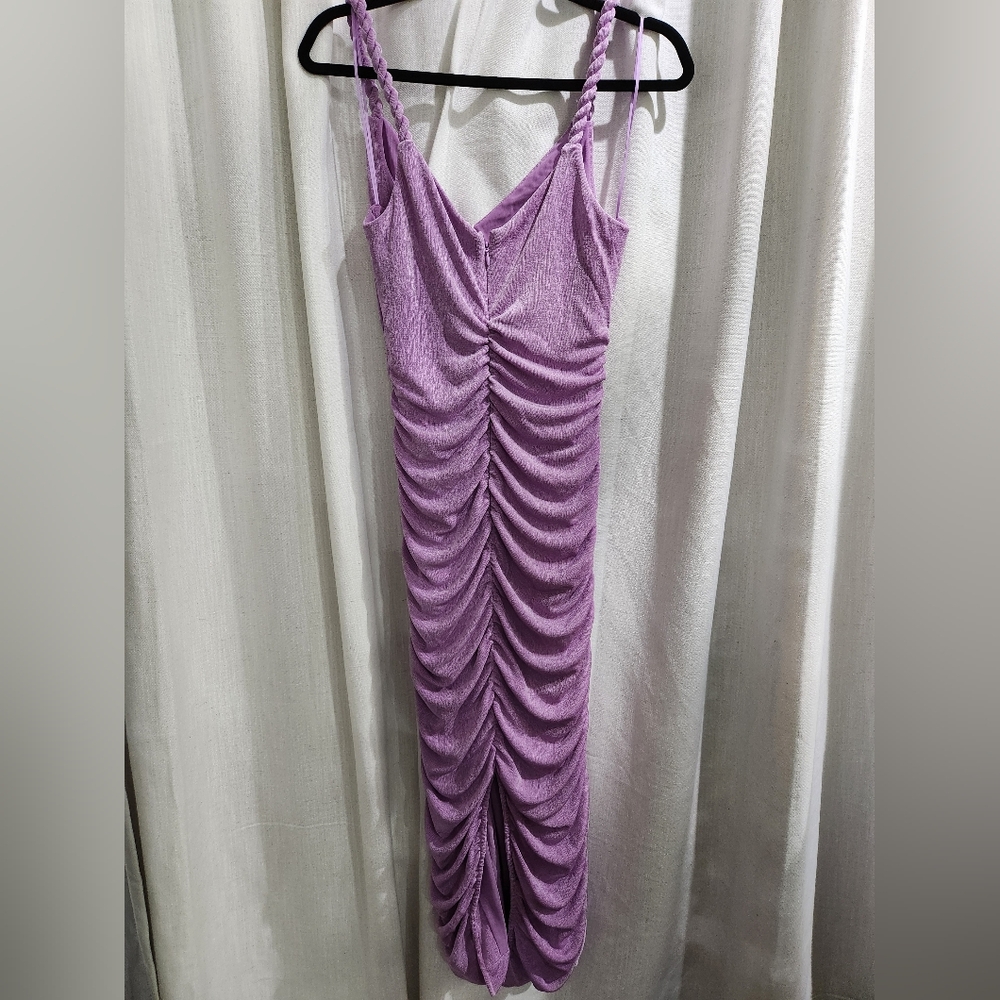 NWT LIKLEY Regan Lavender Purple Ruched Bodycon Midi Dress 4 - Picture 6 of 6